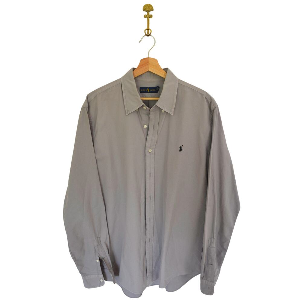 Ralph Lauren Grey Cotton Button Down Shirt Size Large